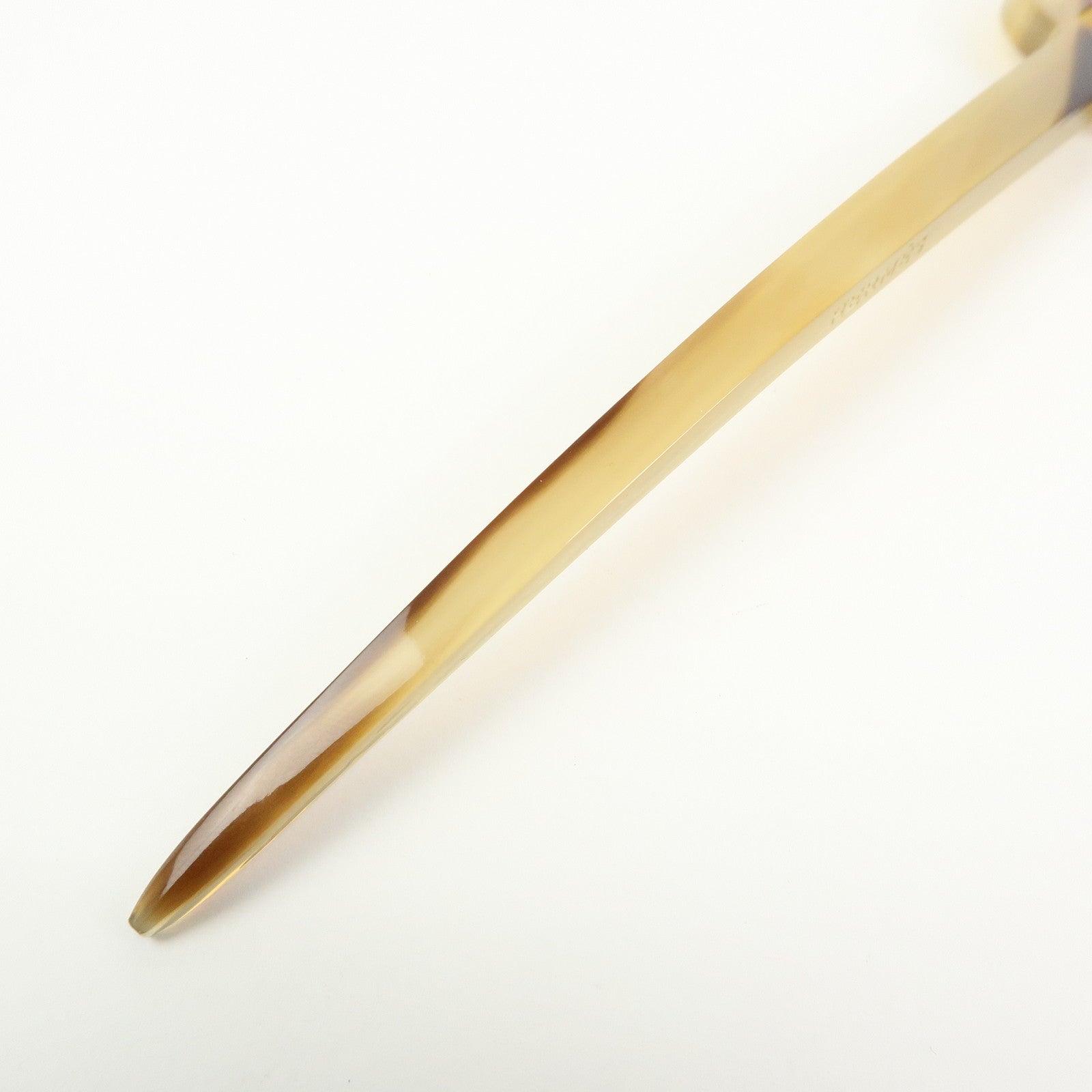 Hermes Rocaille Buffalo Horn Hair Stick Pin H Logo Beige Brown