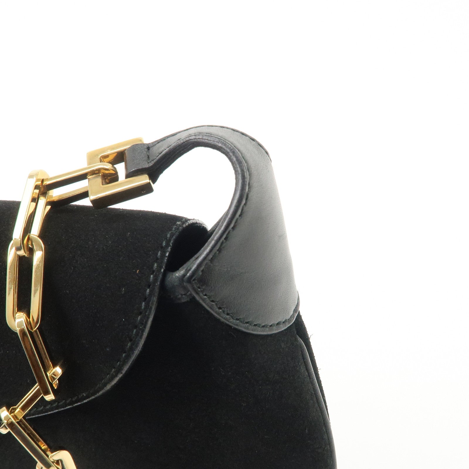 GUCCI Tigar Head Suede Leather Chain Shoulder Bag Black 001.4113 Used