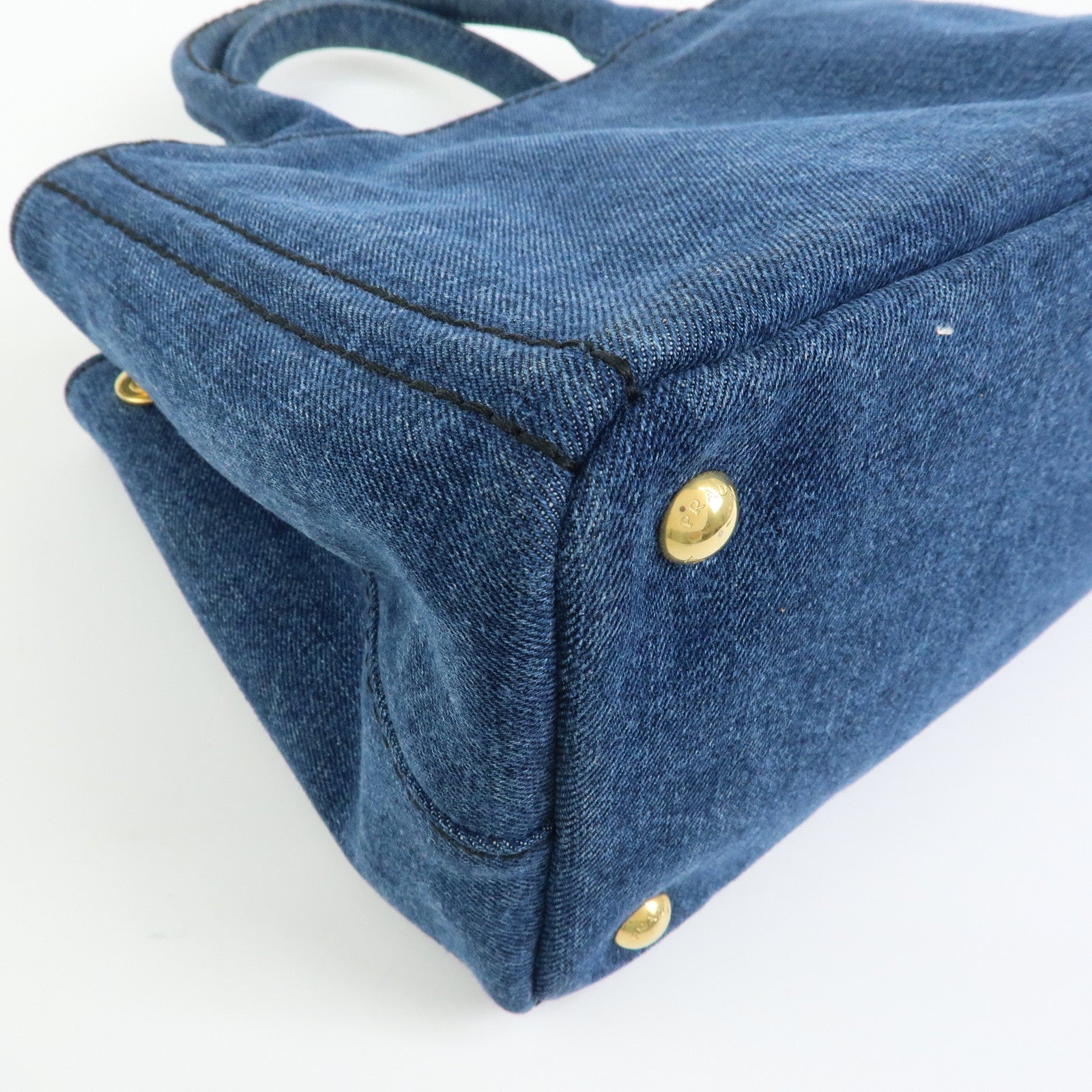 PRADA Triangle Logo Canapa Mini Denim 2Way Bag Hand Bag Blue 1BG439