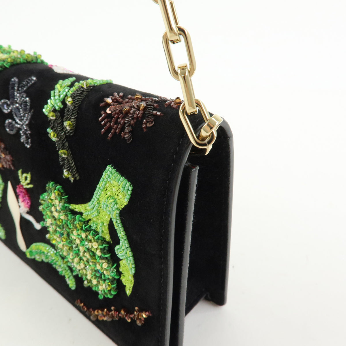 Christian Louboutin Suede Bettina Chain Shoulder Bag Black Green Purple