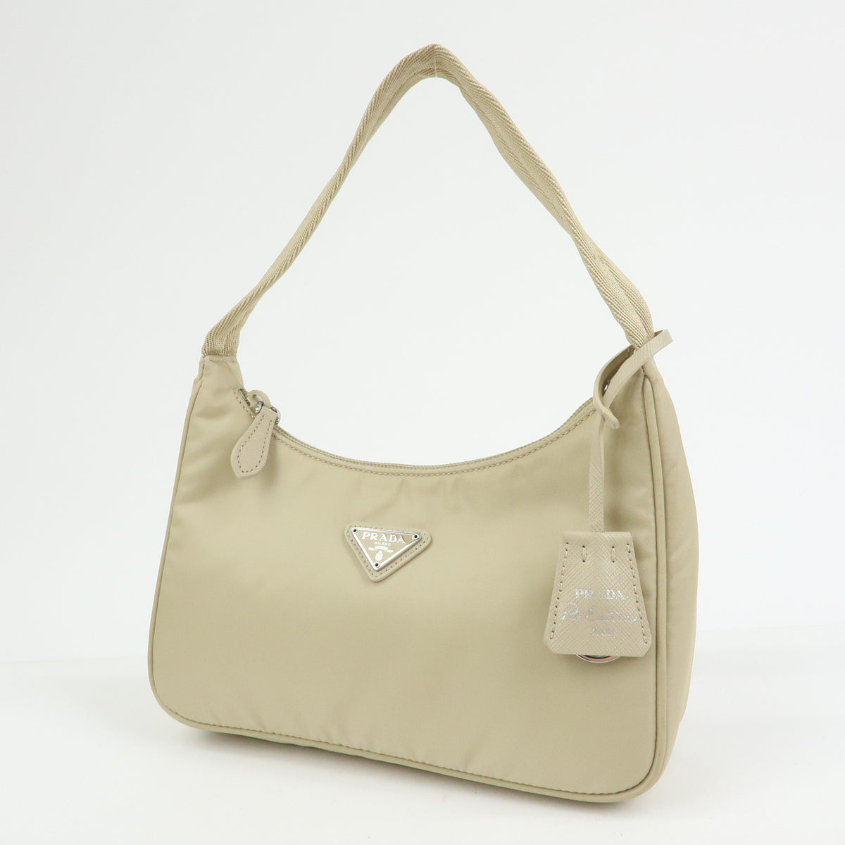 PRADA Triangle Logo Nylon Hand Bag Shoulder Bag Ivory 1NE515