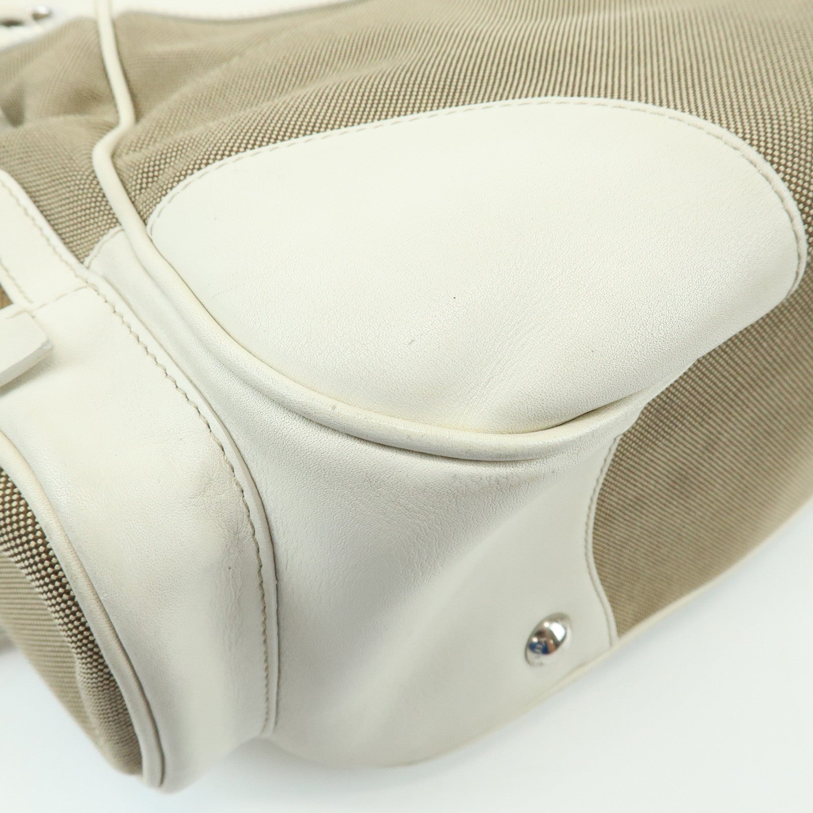 PRADA Triangle Logo Nylon Jacquard Leather Shoudler Bag Beige Ivory