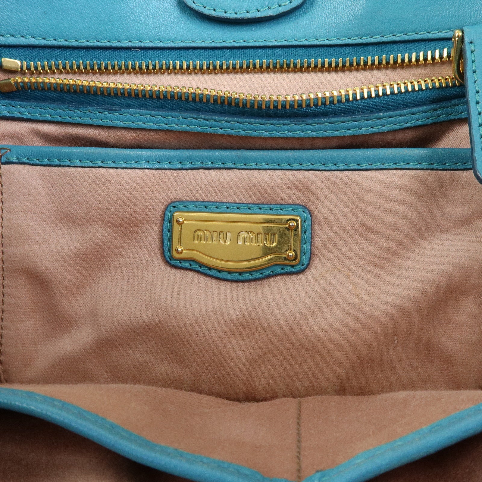 MIU MIU Matelasse Nappa Leather 2Way Bag Hand Shoulder Bag Blue RN0874