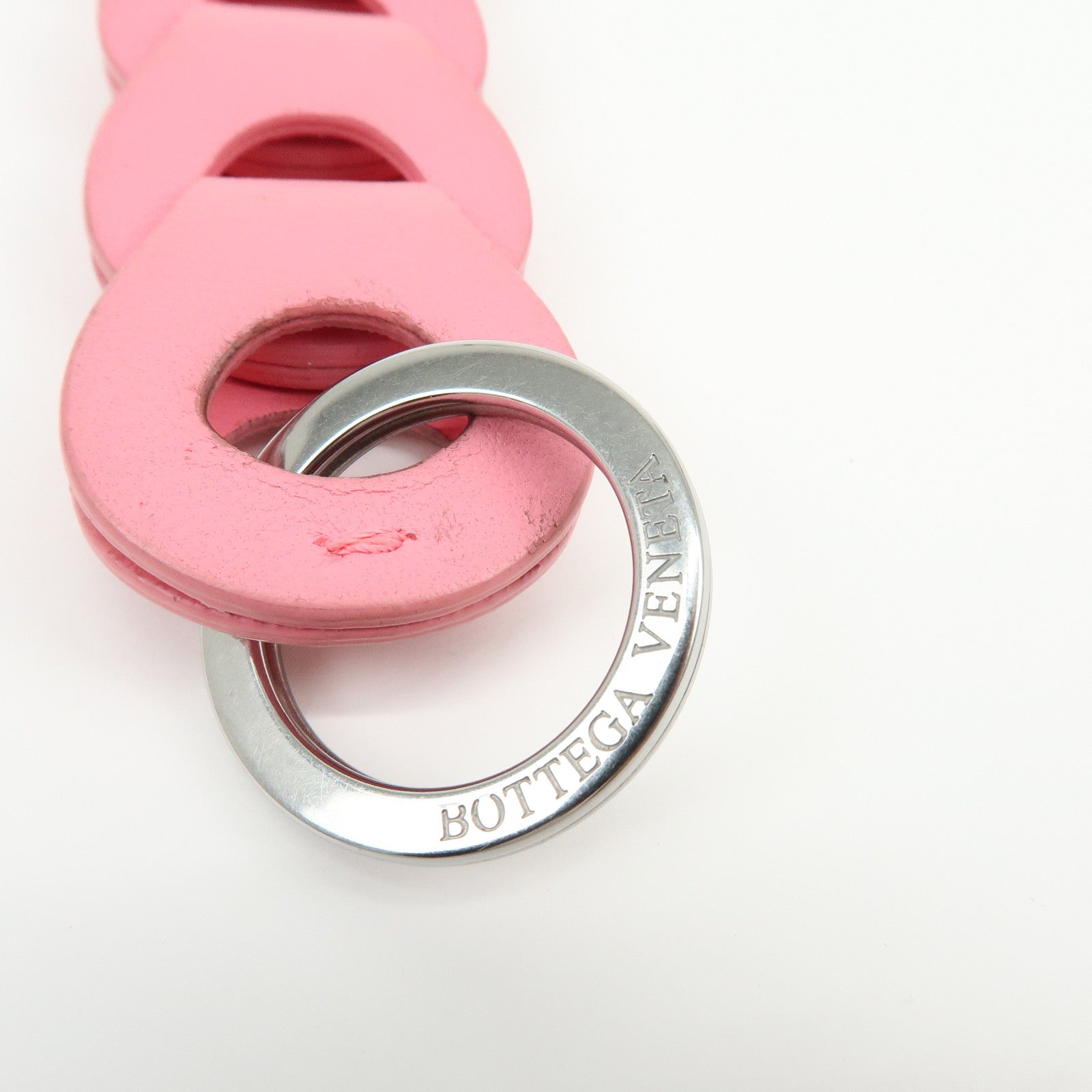 BOTTEGA VENETA Leather Metal Bag Charm Chain Motif Pink 577930