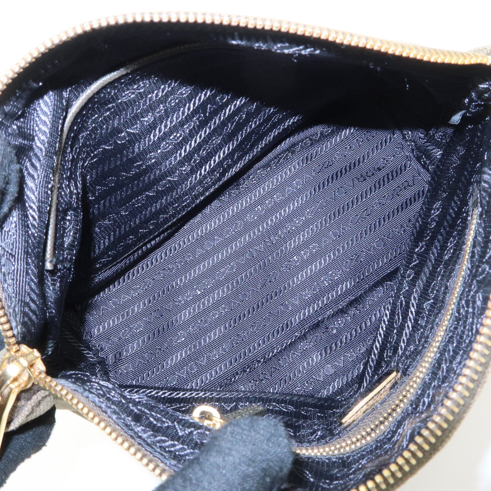 PRADA Triangle Logo Canvas Leather Cosmetic Pouch Khaki 1N1857 Used