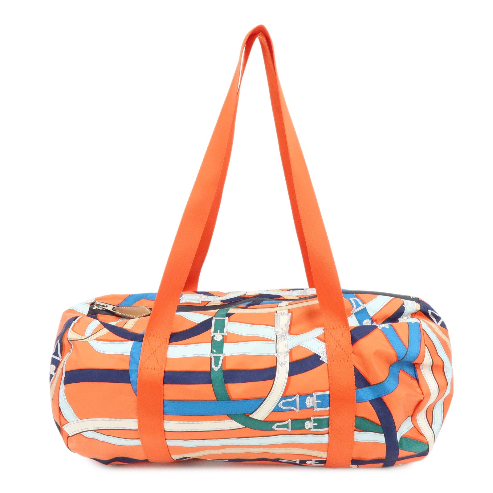 HERMES Airsilk Duffle 38 Silk Leather Shoulder Bag Hand Bag Orange