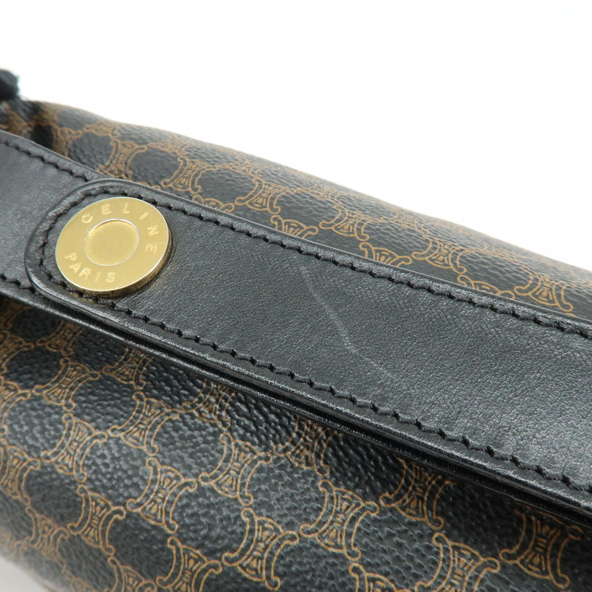 CELINE Macadam PVC Leather Hand Bag Pouch Black Brown