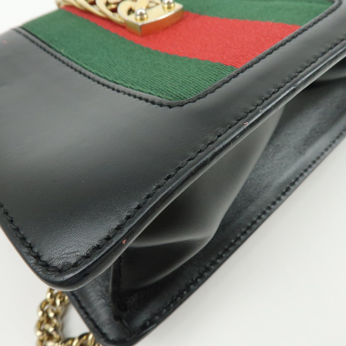 GUCCI Sylvie Sherry Leather Chain Shoulder Bag Crossbody Bag Black