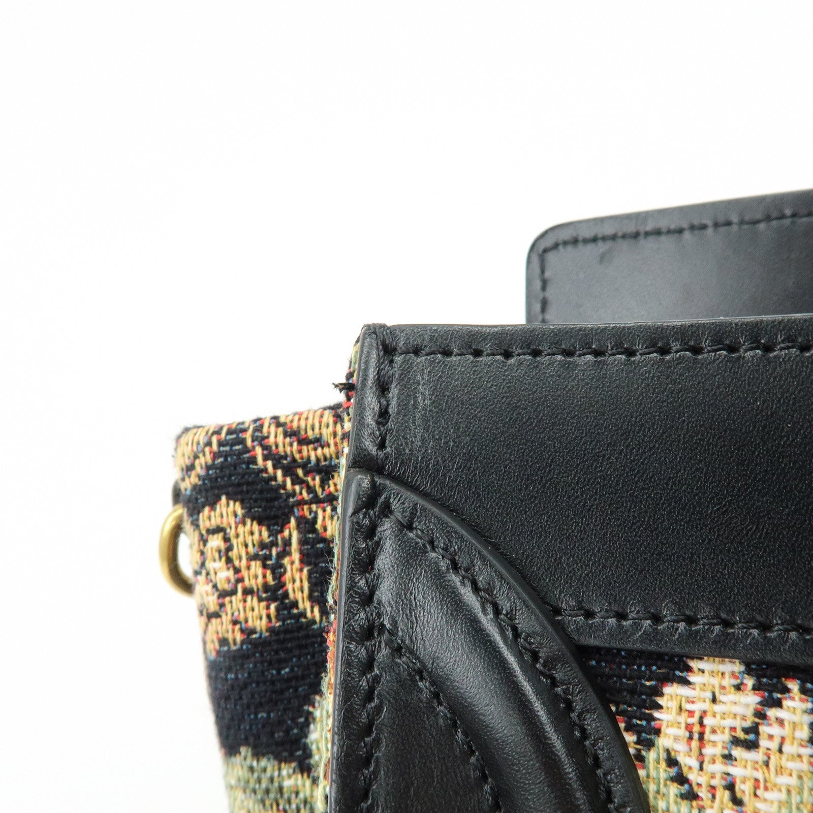 CELINE Luggage Jaquard Canvas Leathre Flower 2Way Shoulder Bag Black