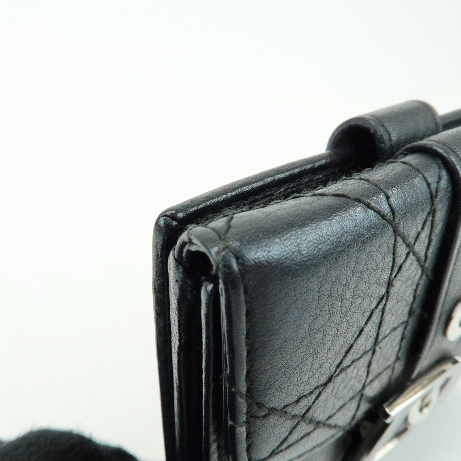 Christian Dior Cannage D Logo Leather Bi-fold Compact Wallet Black