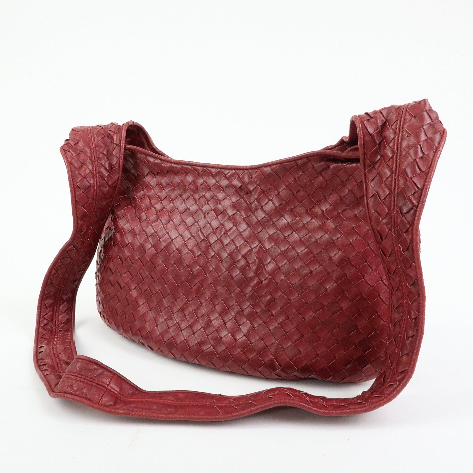 BOTTEGA VENETA Intrecciato Leather Shoulder Bag Crossbody Bag Wine Red