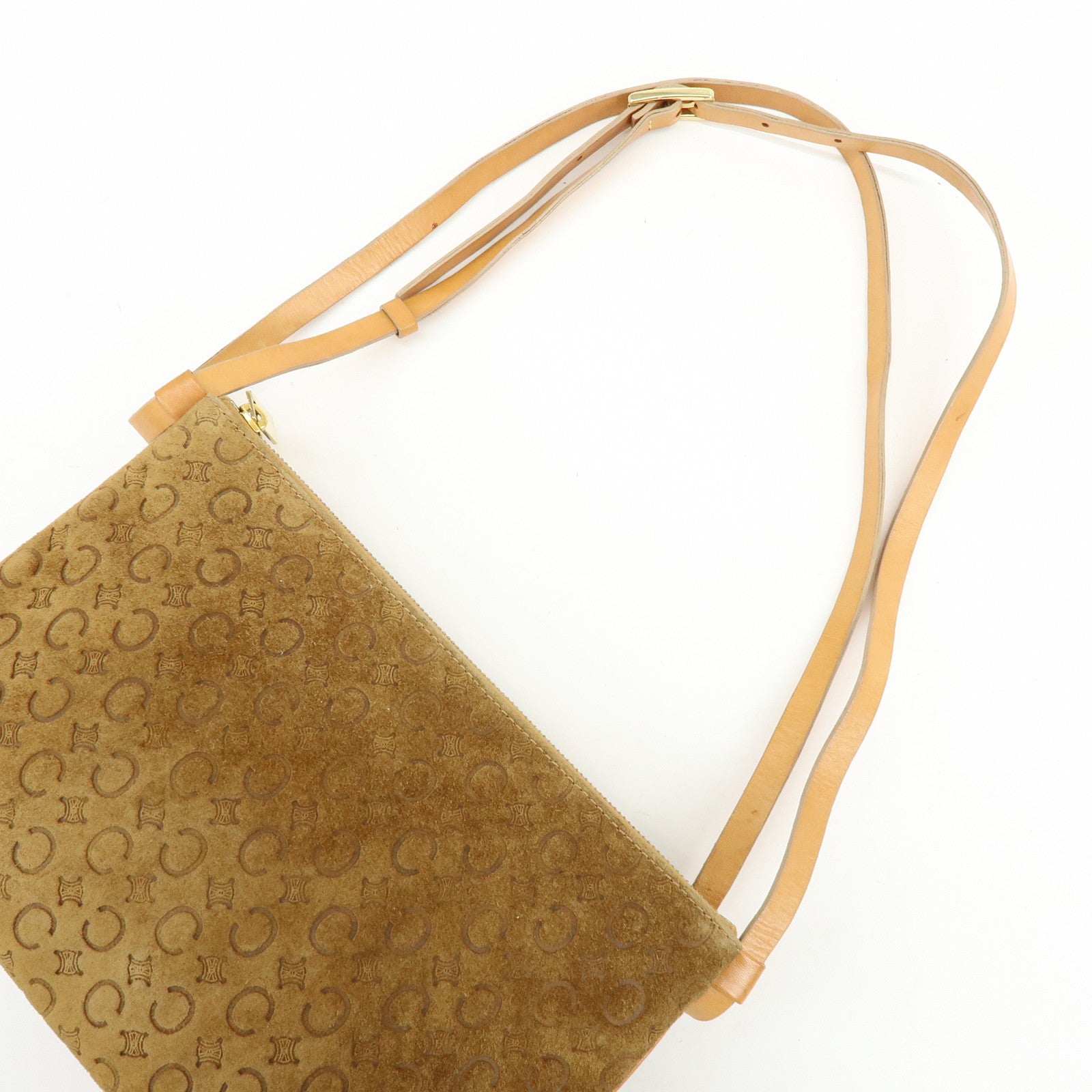 CELINE C Macadam Suede Leather Shoulder Bag Hand Bag Brown