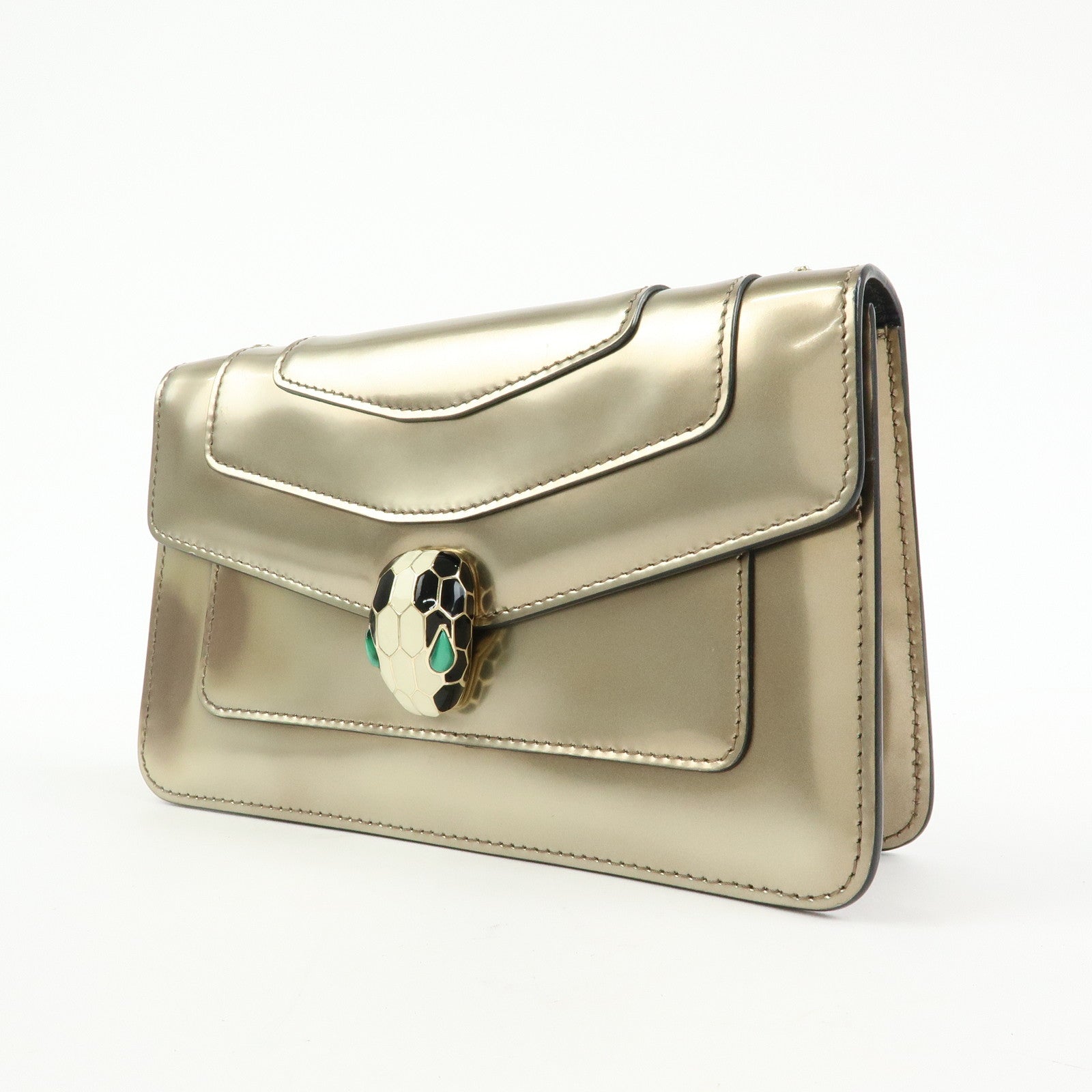 BVLGARI Serpenti Leather Forever Shoulder Crossbody Bag Gold Malachite