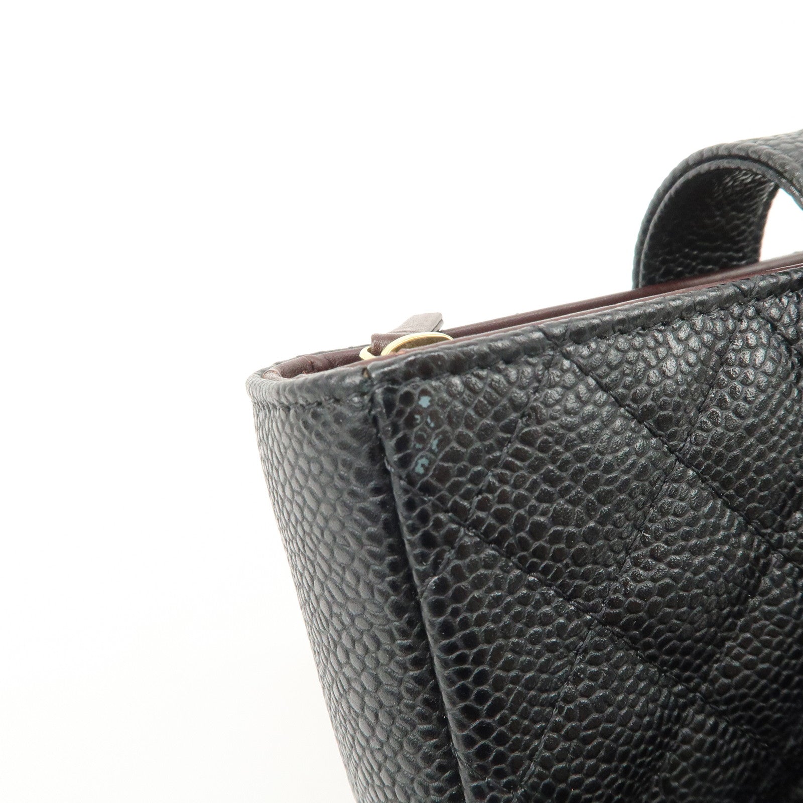 CHANEL COCO Mark Matelasse Caviarskin Pouch Black Gold A48227 Used