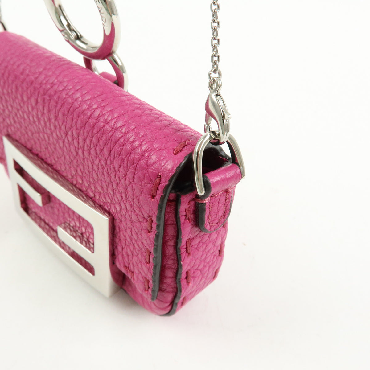 FENDI Nano Baguette Leather Mini Chain Shoulder Bag Charm Pink 7AS045