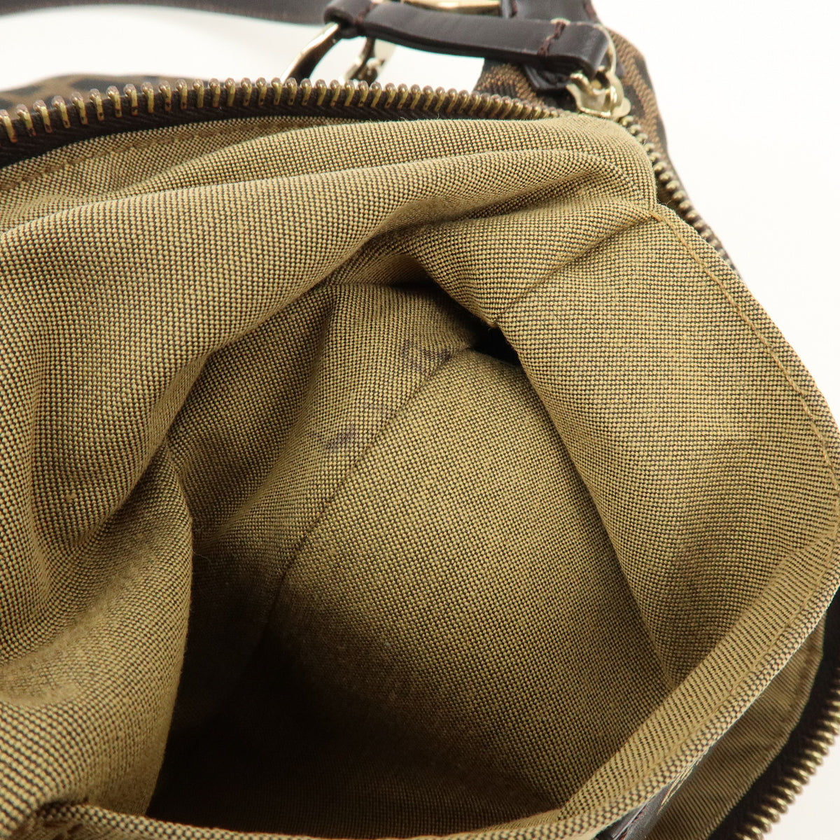 FENDI Zucca Canvas Leather Shoulder Bag Brown Black 8BT190