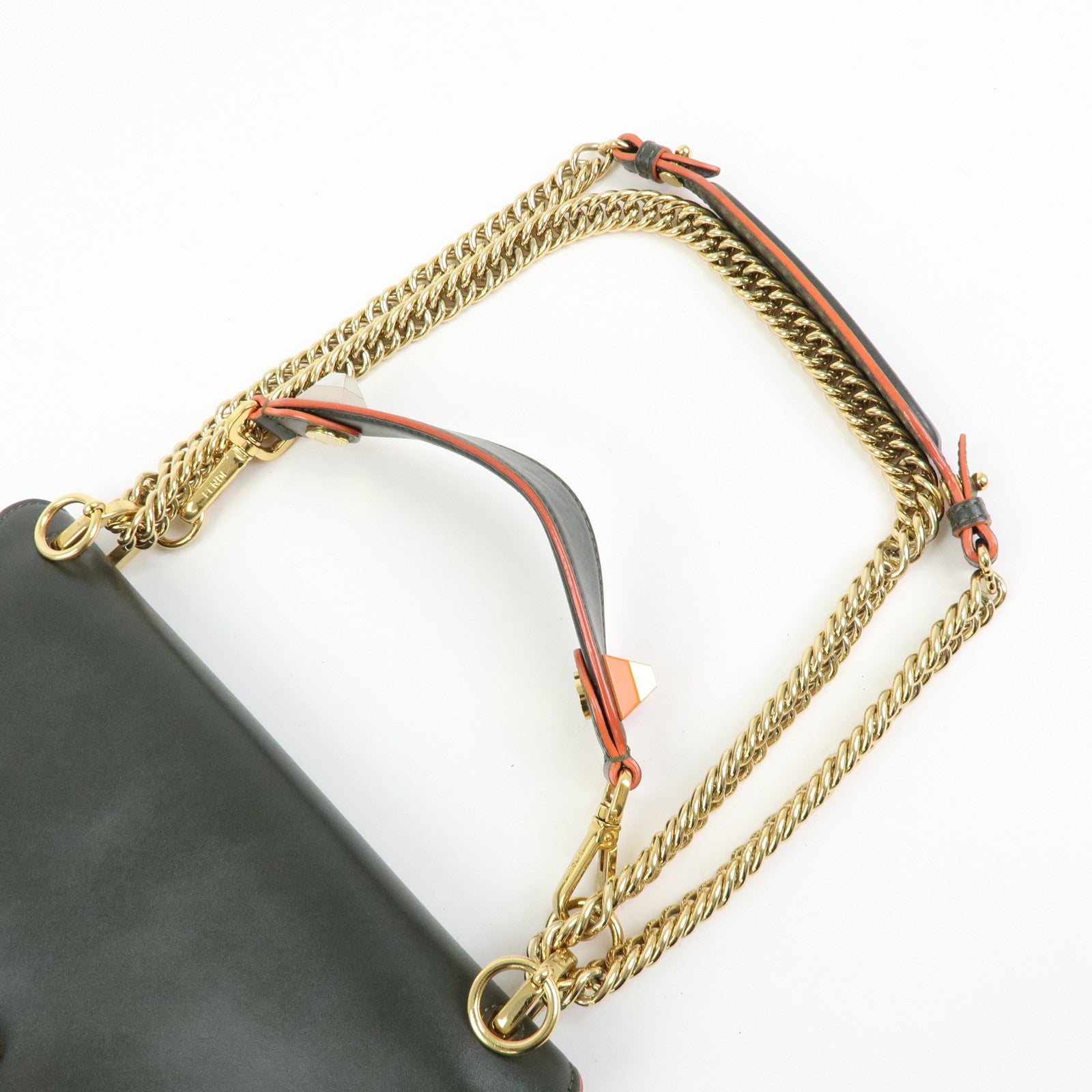 FENDI KAN I Leather 2Way Bag Chain Shoulder Bag Green Orange 8BT283