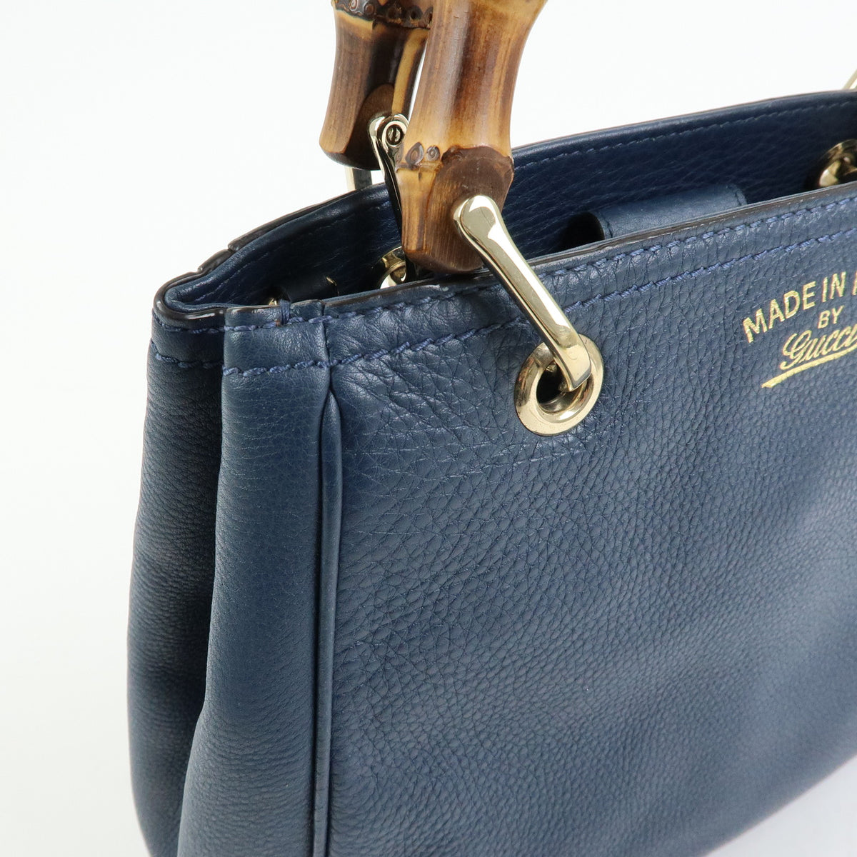 GUCCI Bamboo Shopper Small Leather 2Way Bag Tote Bag Navy 336032
