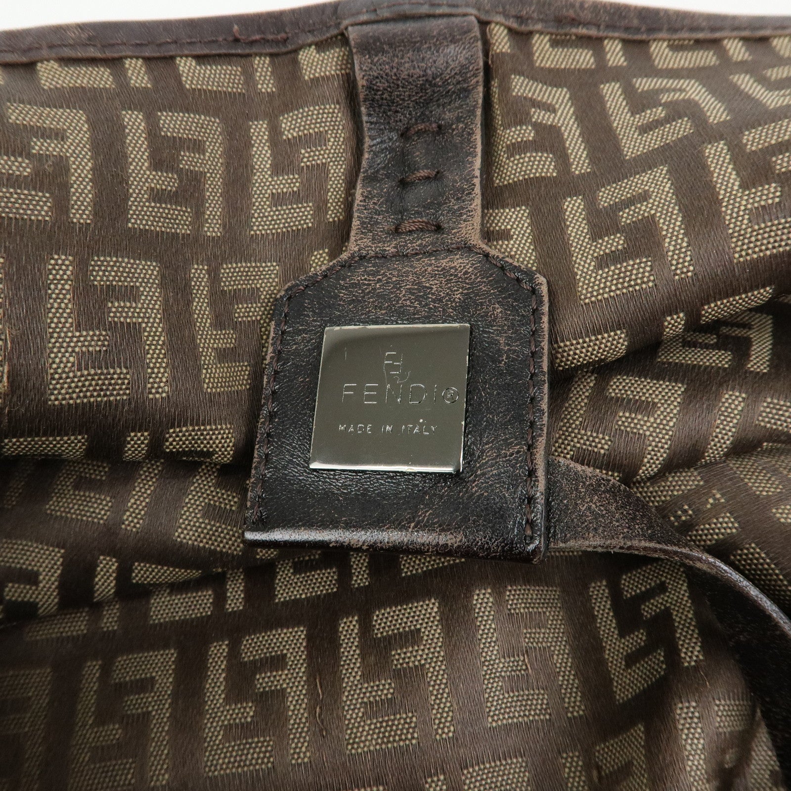 FENDI ZUcchino Canvas Leather Tote Bag Shoulder Bag Brown 8BH005