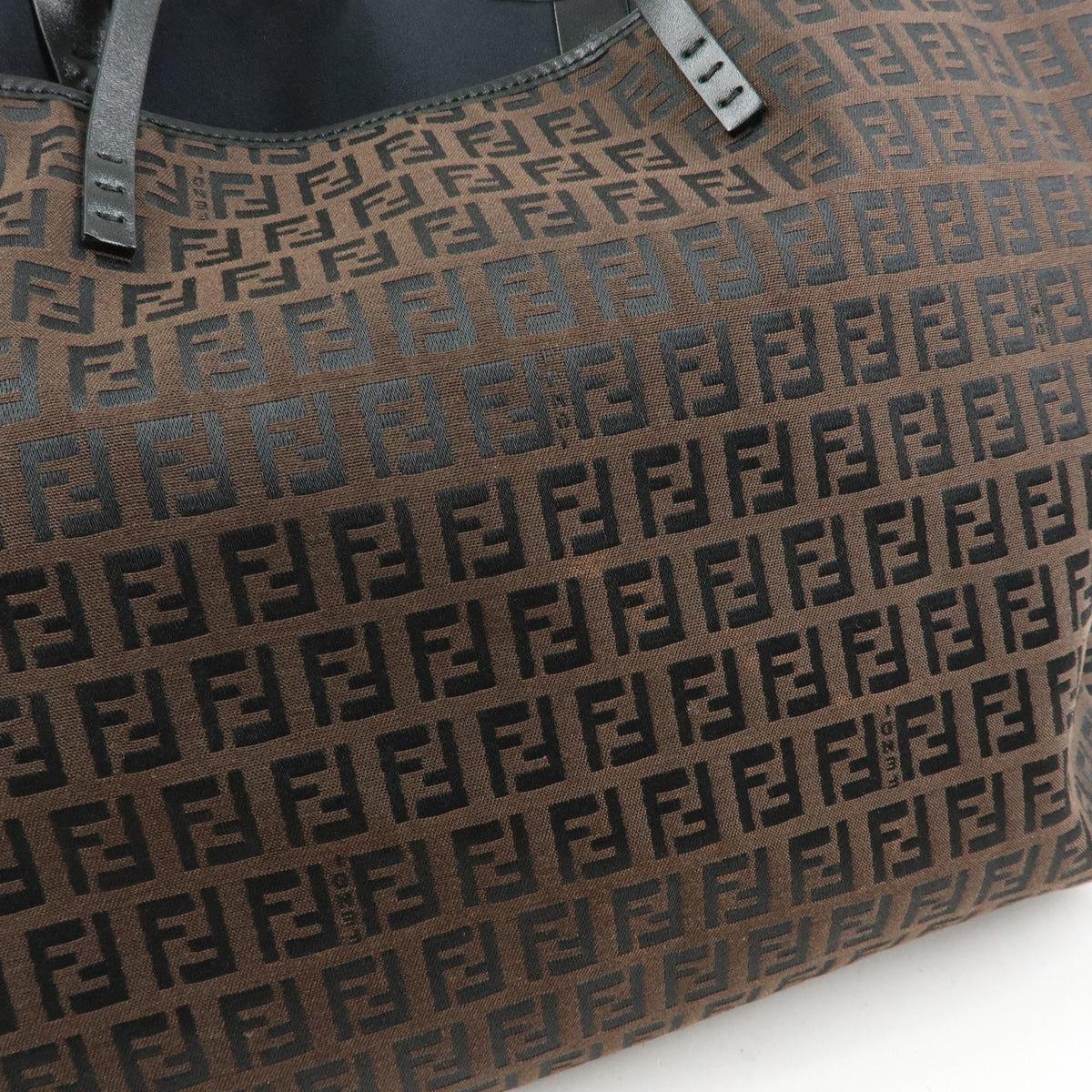 FENDI Zucchino Canvas Leather Tote Bag Shoulder Bag Brown 8BH005