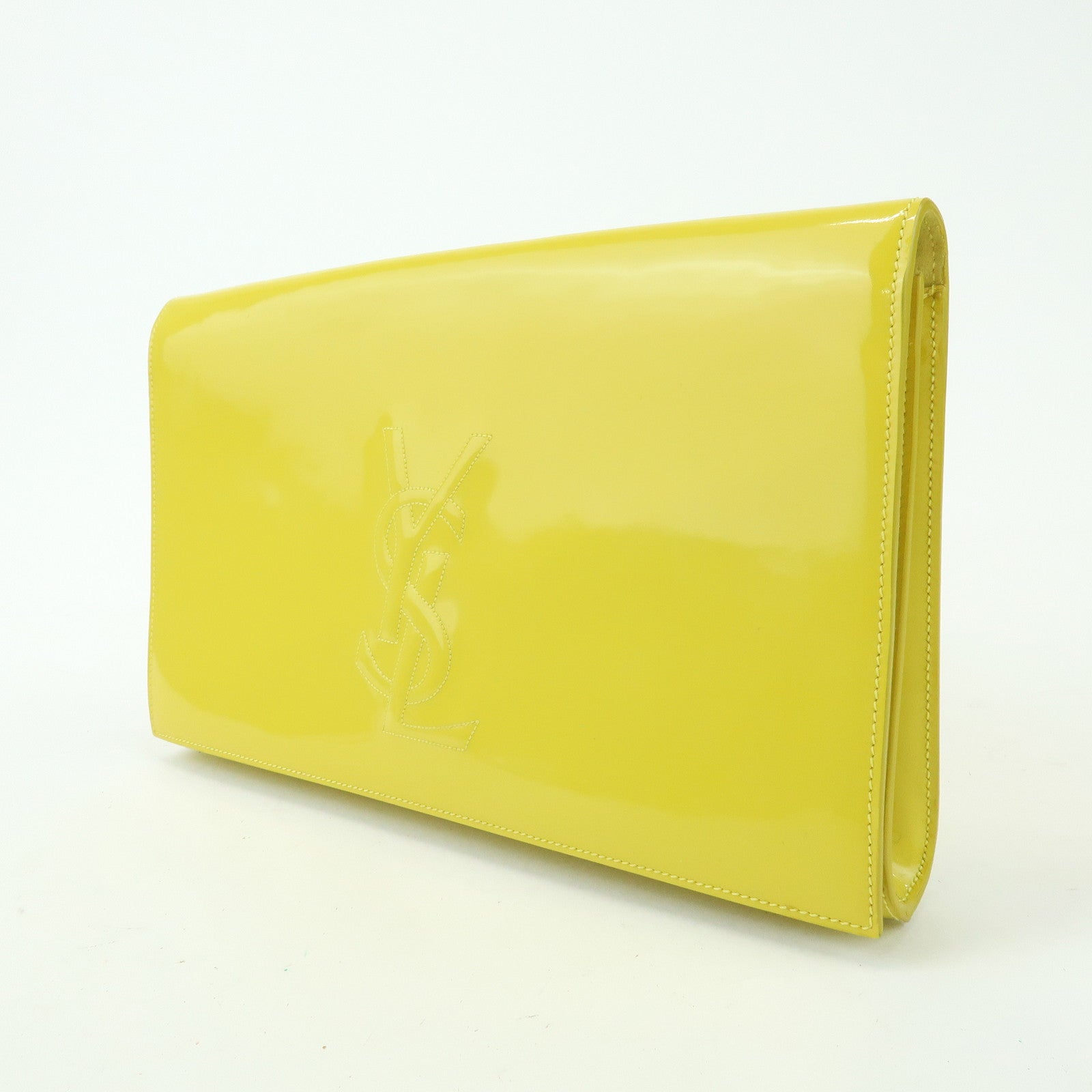 SAINT LAURENT PARIS Cassandra Patent Leather Clutch Bag Yellow 361120