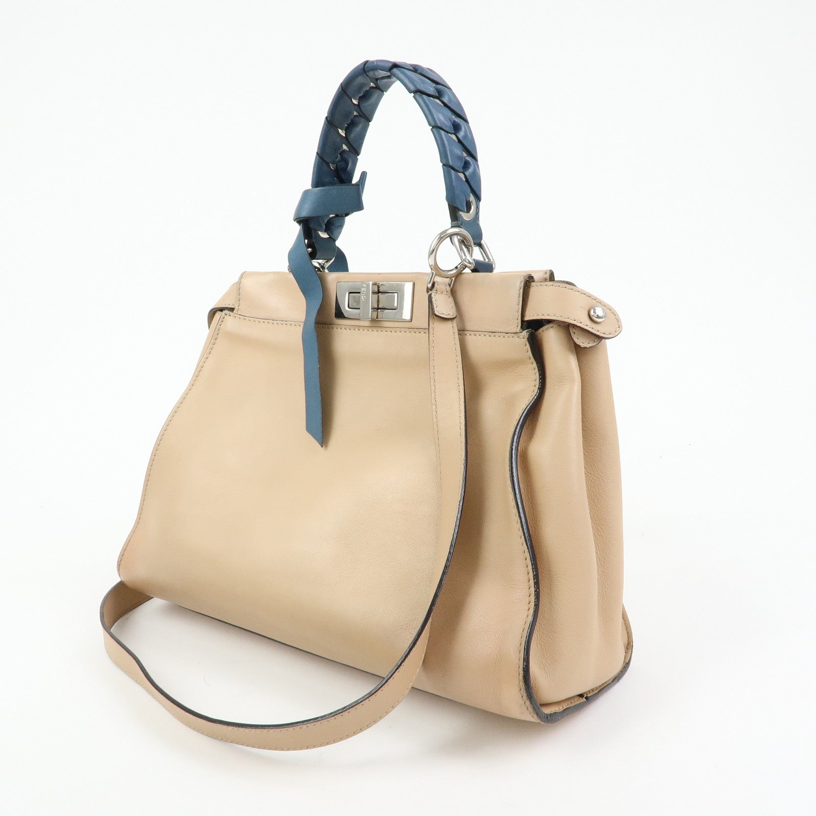 FENDI Peekaboo Medium Leather 2Way Bag Hand Shoulder Bag Beige 8BN290