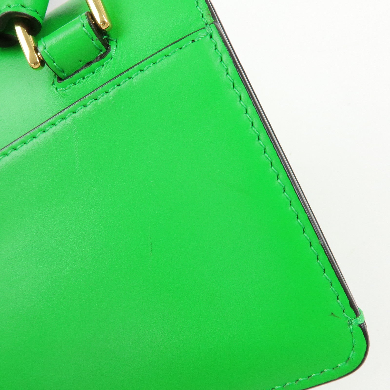Fendi Flat Baguette Leather Shoulder Bag Green Brown 8BS039