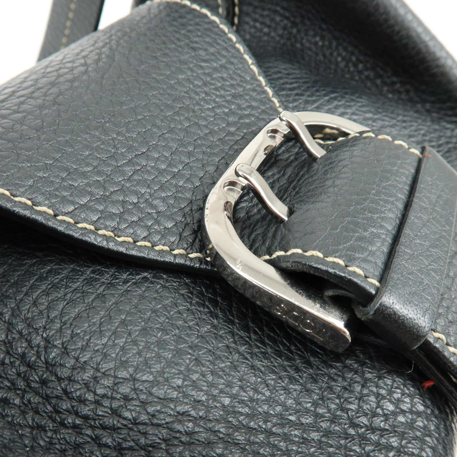 TOD'S Leather Stitched Buckle Hand Bag Shoulder Bag Black