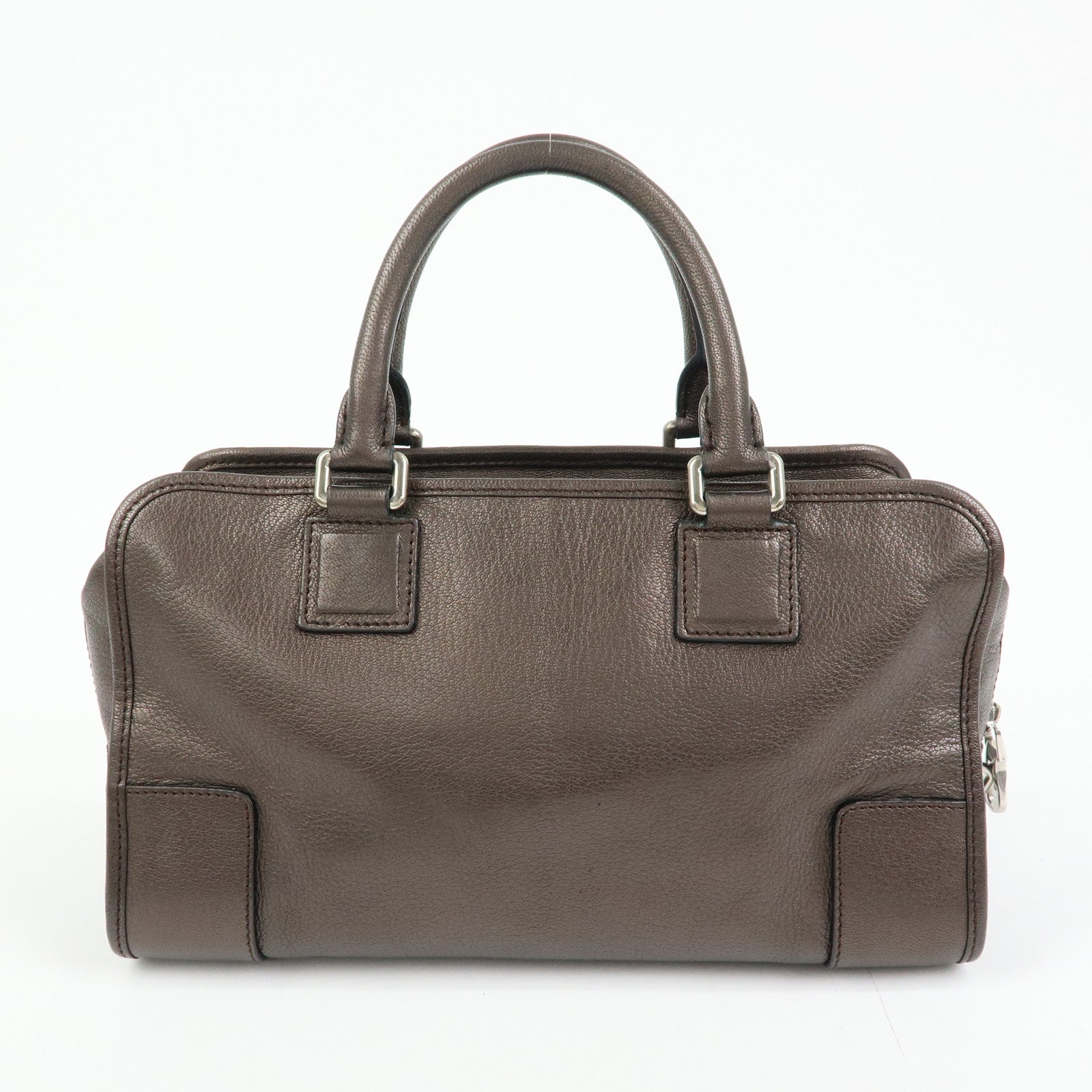 LOEWE Anagram Amazona 28 Leather Hand Bag Boston Bag Metallic Brown