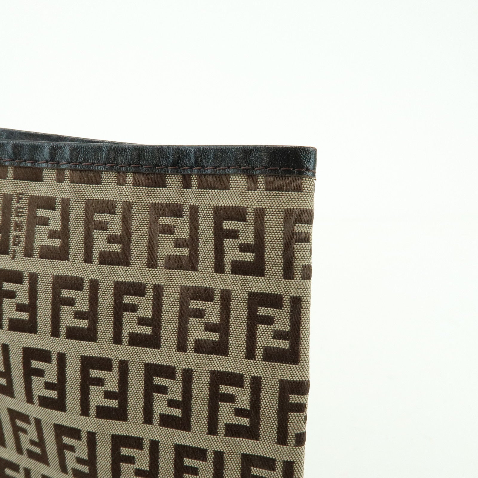 FENDI Zucchino Canvas Leather Tote Bag Shoulder Bag Brown