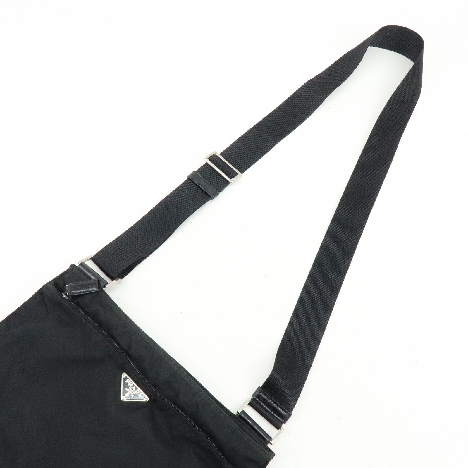 PRADA Triangle Logo Nylon Leather Shoulder Crossbody Bag Black