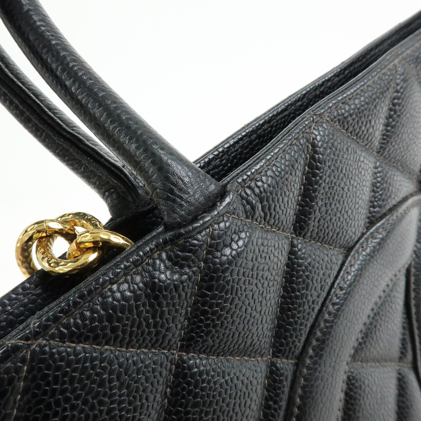 CHANEL Matelasse COCO Mark CaviarSkin Medallion Tote Bag Black A01804