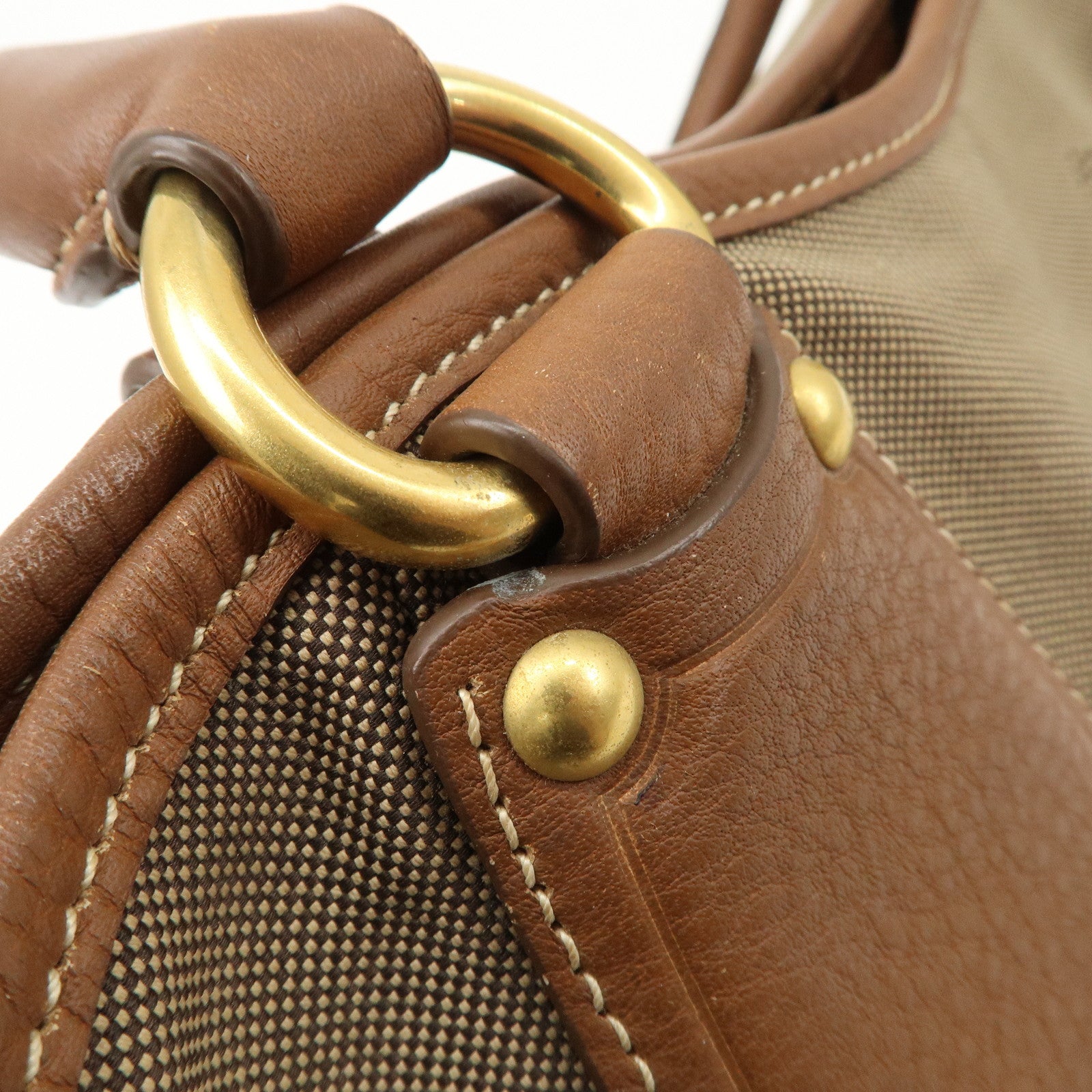 PRADA Logo Jacquard Leather Tote Bag Hand Bag Brown BR4635 Used