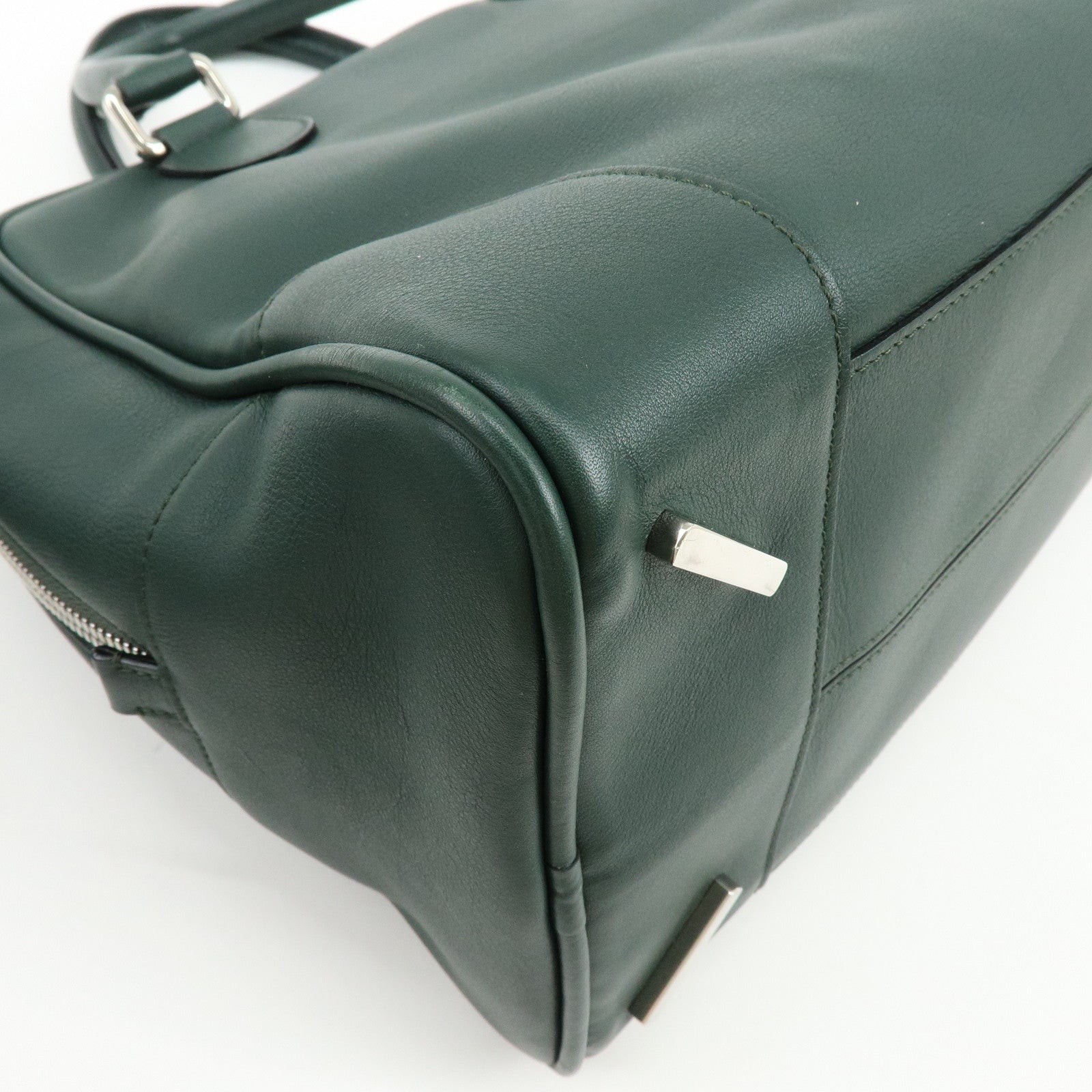 LOEWE Anagram Amazona Leather Boston Bag Hand Bag Dark Green