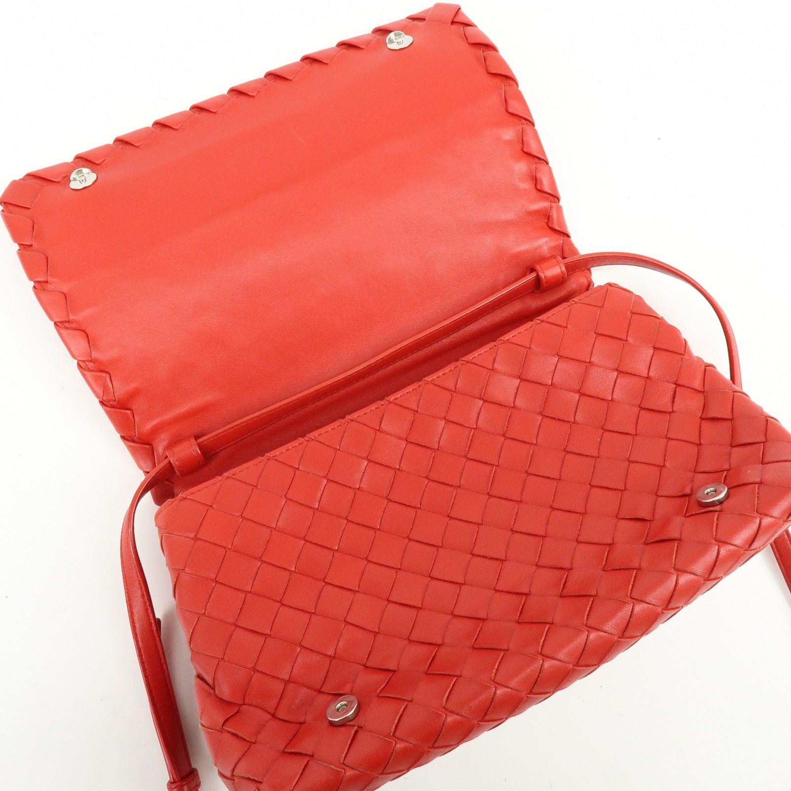 BOTTEGA VENETA Intrecciato Leather Shoulder Bag Crossbody Bag Red