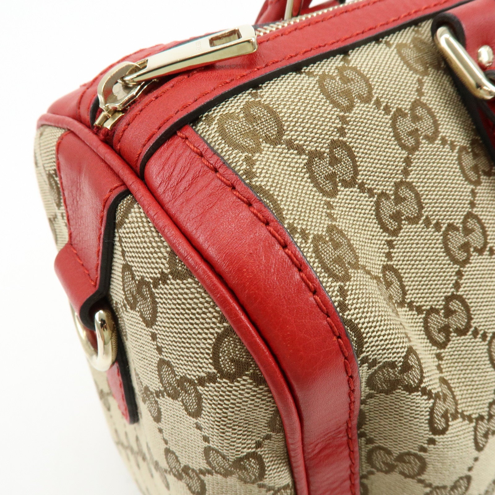 GUCCI Sherry GG Canvas Leather 2Way Bag Boston Bag Beige Red 247205