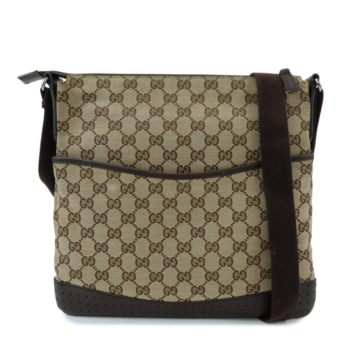 GUCCI GG Canvas Leather Shoulder Bag Crossbody Bag Beige Brown 145857