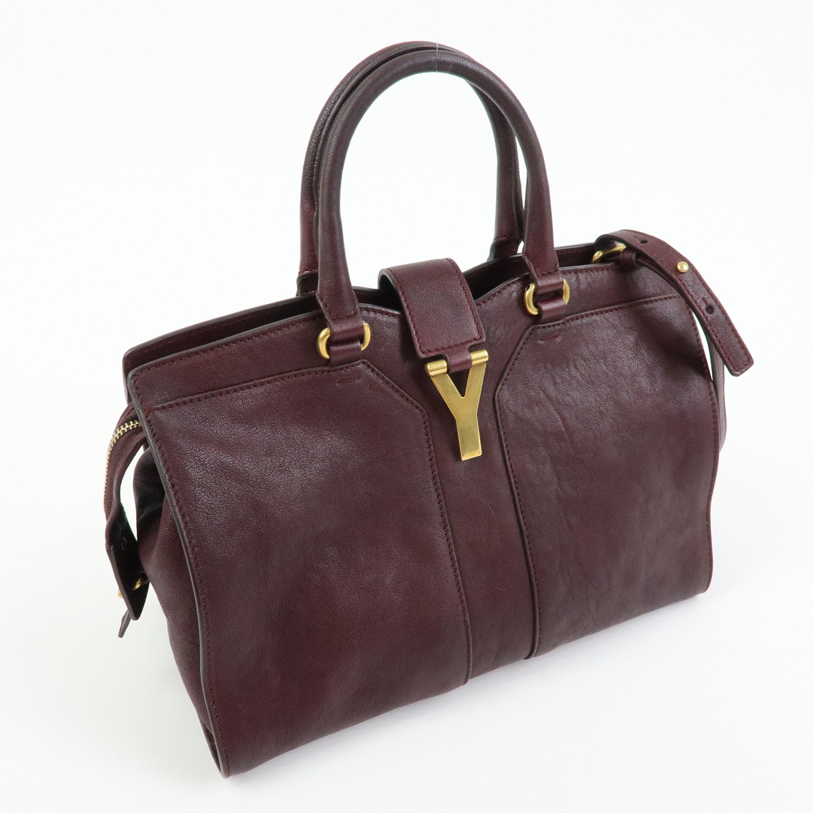 SAINT LAURENT PARIS Y Line Cabas Chyc Leather 2Way Bag Purple Brown