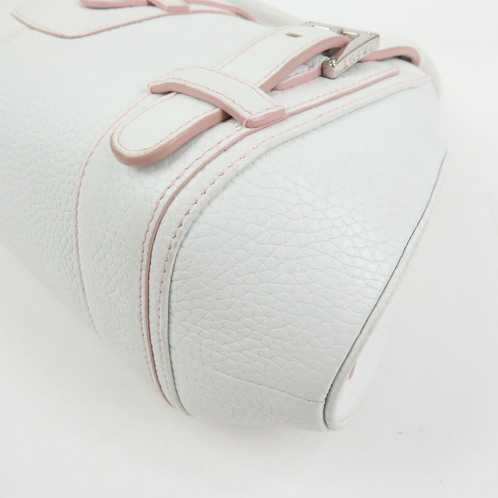 LOEWE Senda Leather Boston Bag Hand Bag White