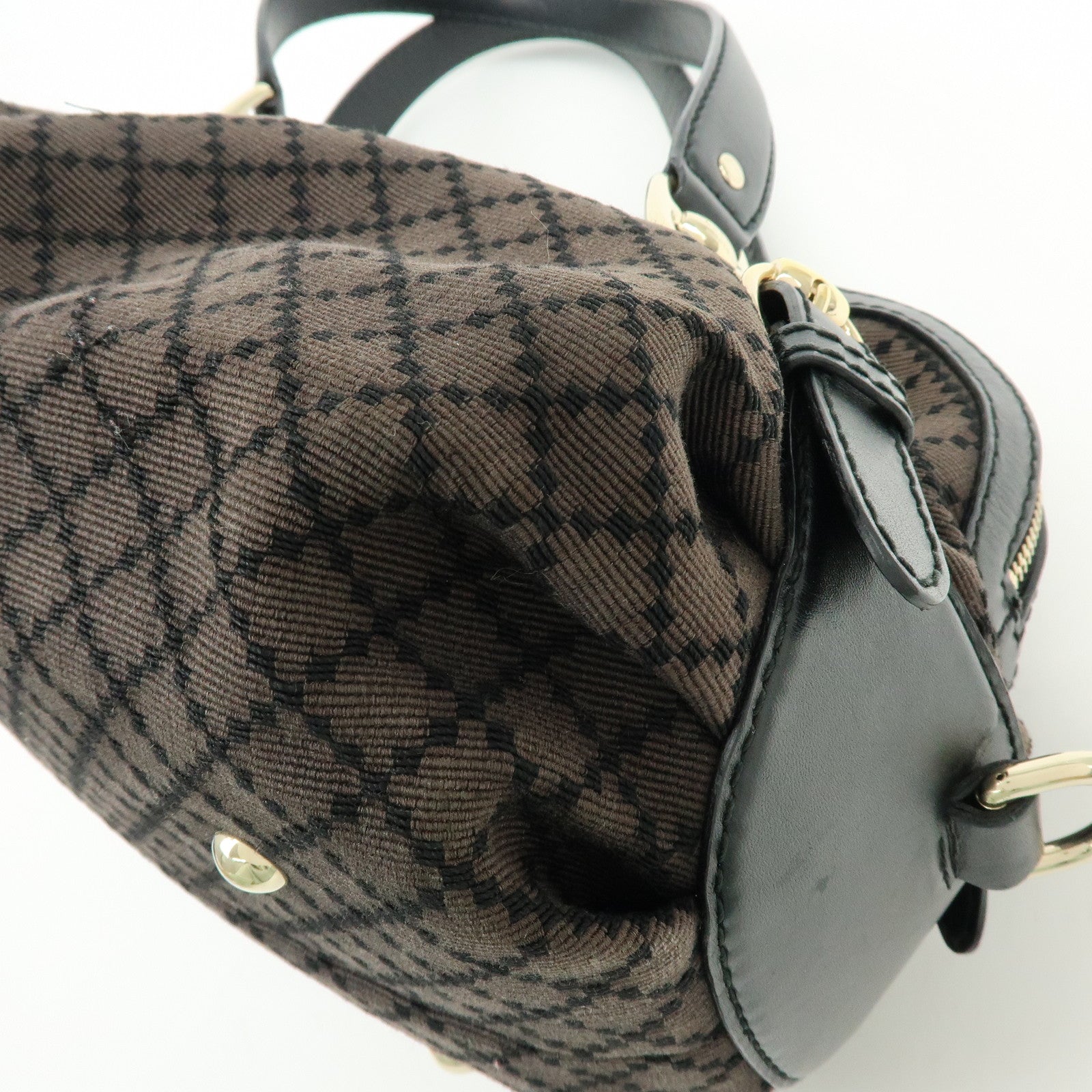 GUCCI Diamante Canvas Leather Shoulder Bag Boston Bag Black 269930