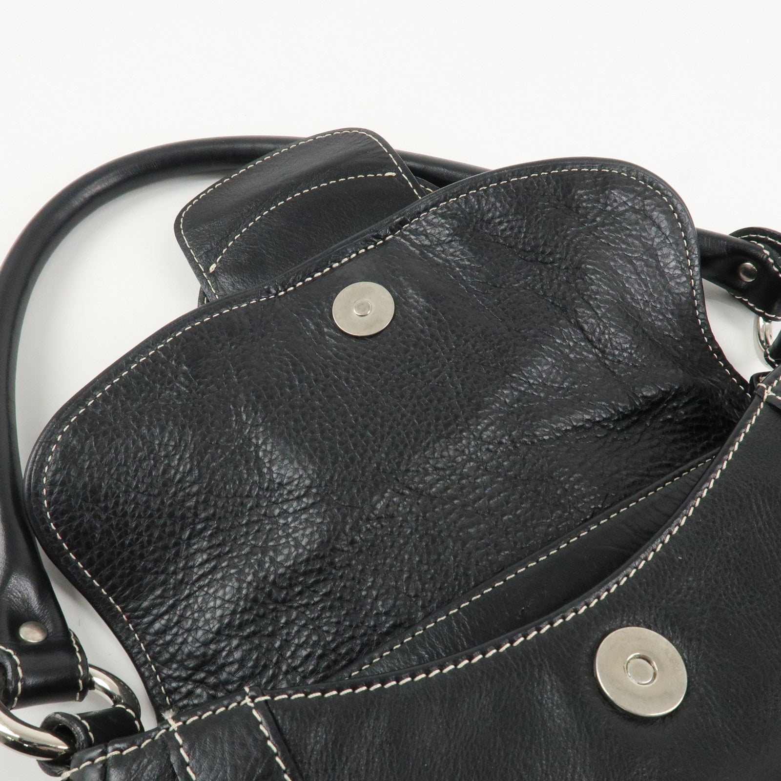 Christian Dior CD Logo Leather Shoulder Bag Hand Bag Black Used