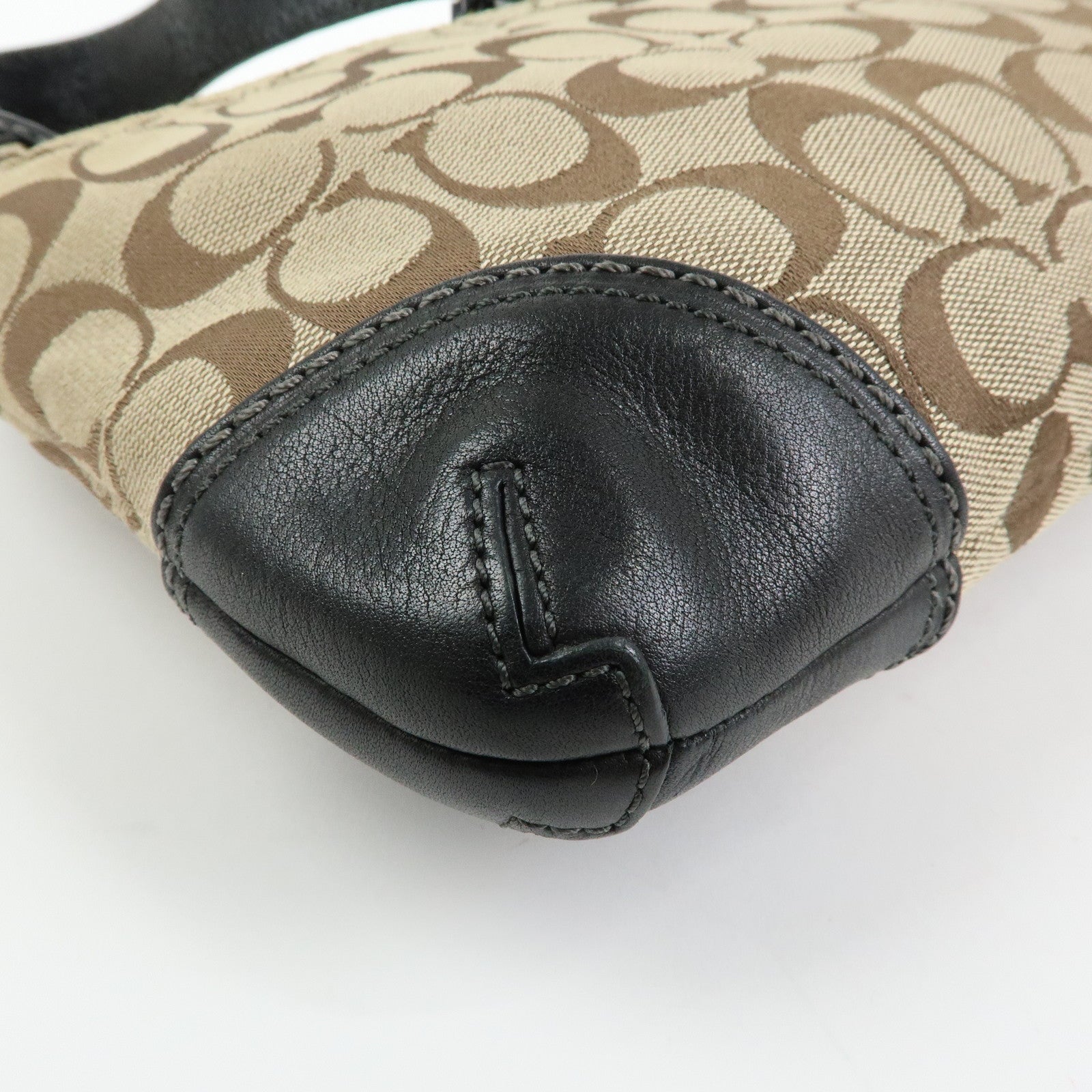 COACH Singnature Canvas Leather Shoulder Bag Hand Bag Beige Black Brown
