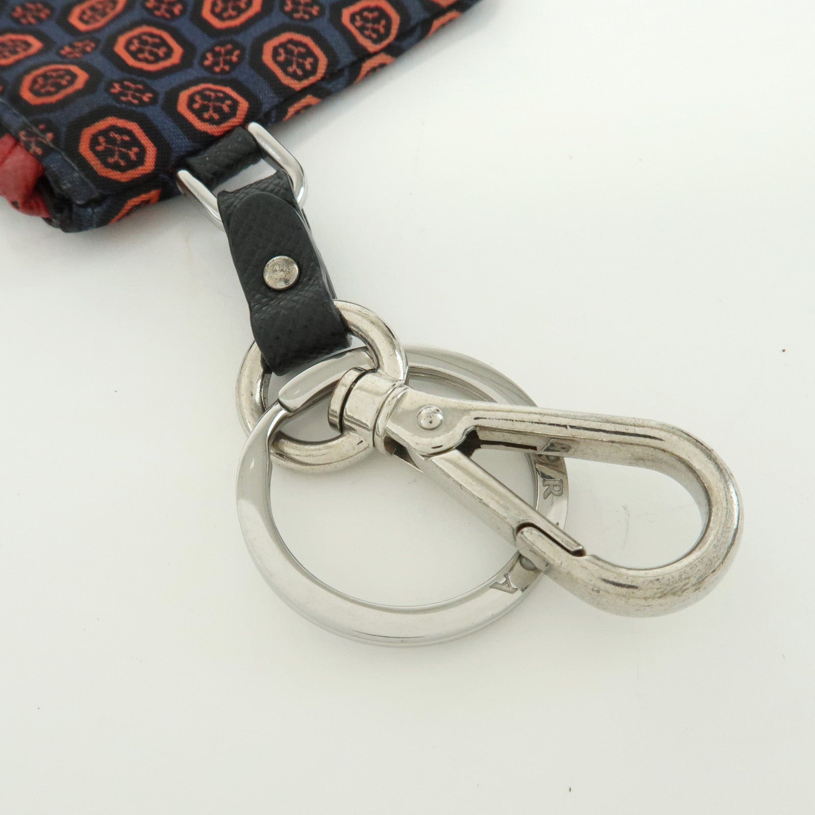 PRADA Triangle Logo Nylon Leather Mini Pouch Key Ring Navy 2TT072