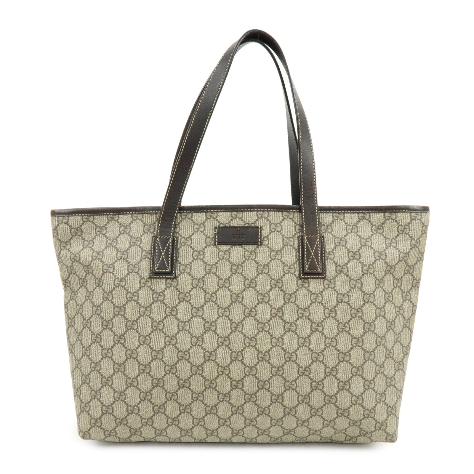 GUCCI GG Supreme Leather Tote Bag Shoulder Bag Beige Brown 211137