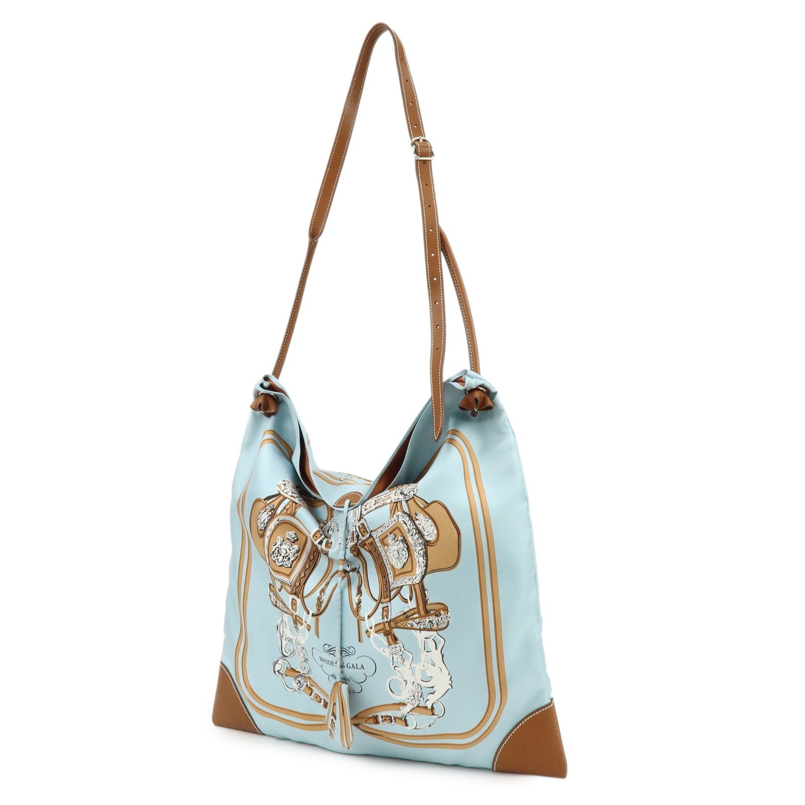 HERMES Silk Leather Silky City MM Shoulder Bag BRIDESdeGALA Blue