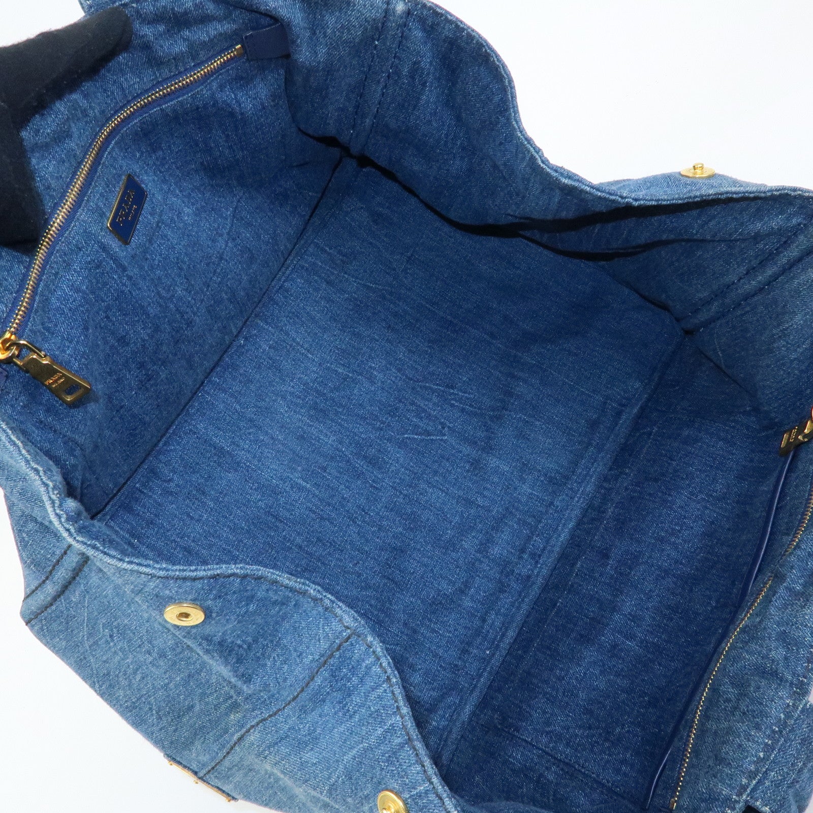 PRADA Triangle Logo Canapa Large Denim Tote Bag Hand Bag B1872B