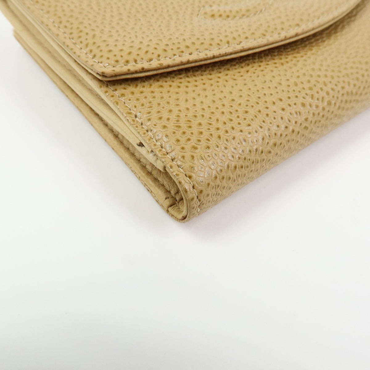 CHANEL COCO Mark Caviarskin W Hook Flap Compact Wallet Beige A13496