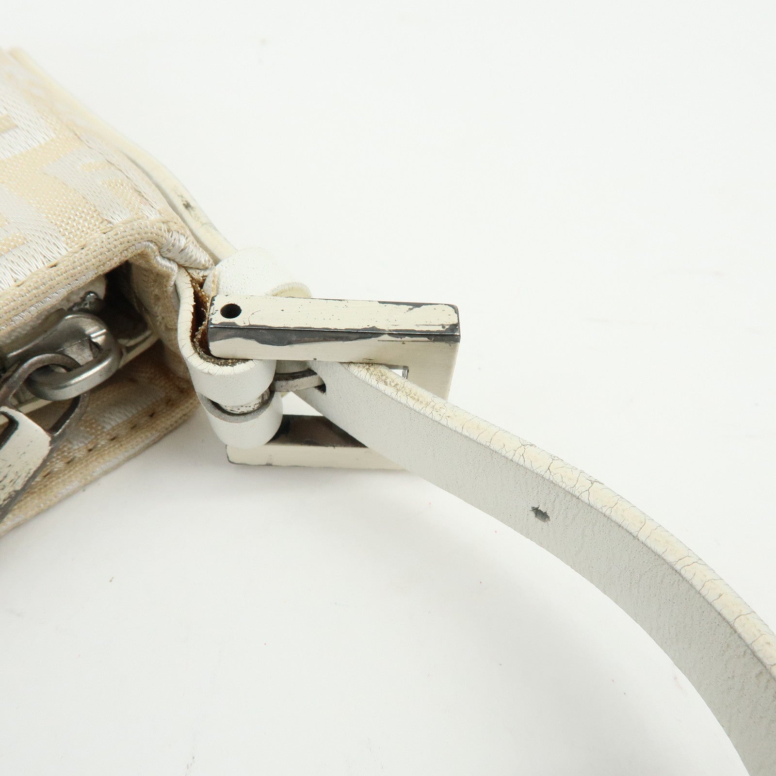 FENDI Zucchino Canvas Leather Shoulder Bag Hand Bag Beige White 8BR042