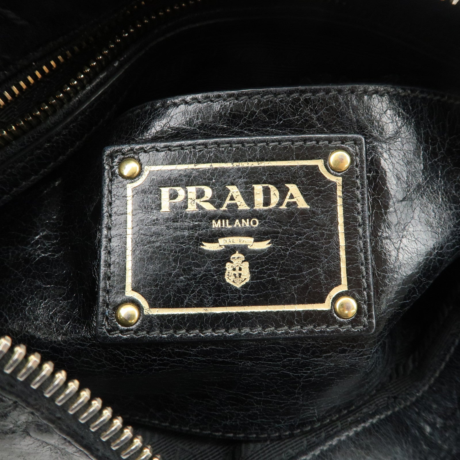 PRADA Logo Leather Shoulder Bag Hand Bag Gold Hardware Black Used