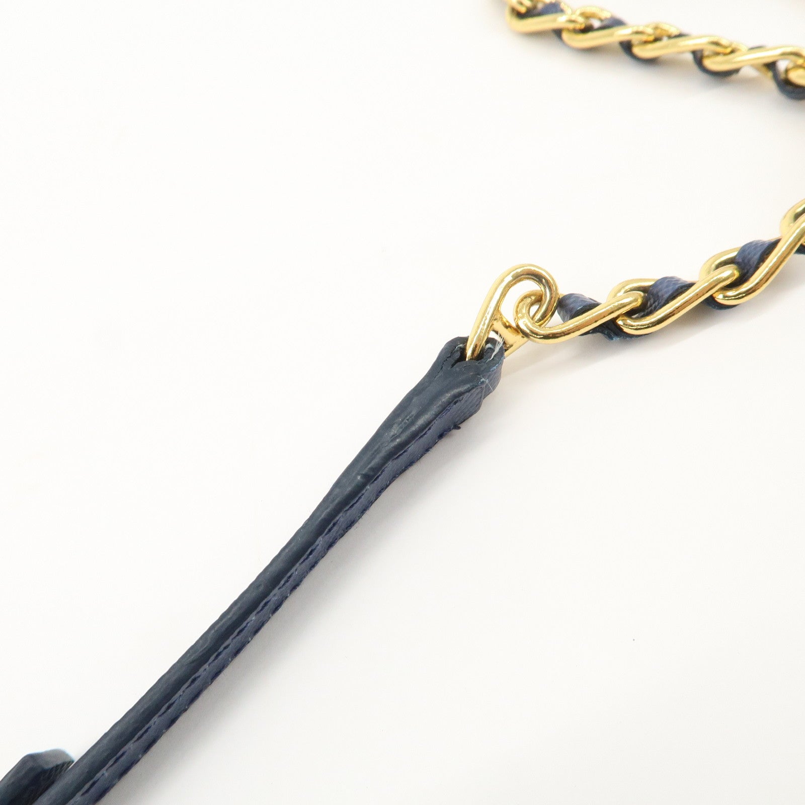 PRADA Logo Leather Chain Wallet WOC Blue Gold Hardware 1MT290 Used